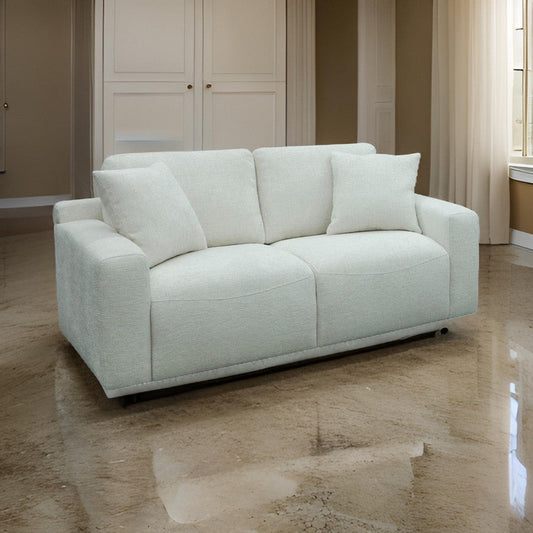 69 Inch Loveseat, 2 Throw Pillows, Cushioned Seats with White Polyester By Casagear Home