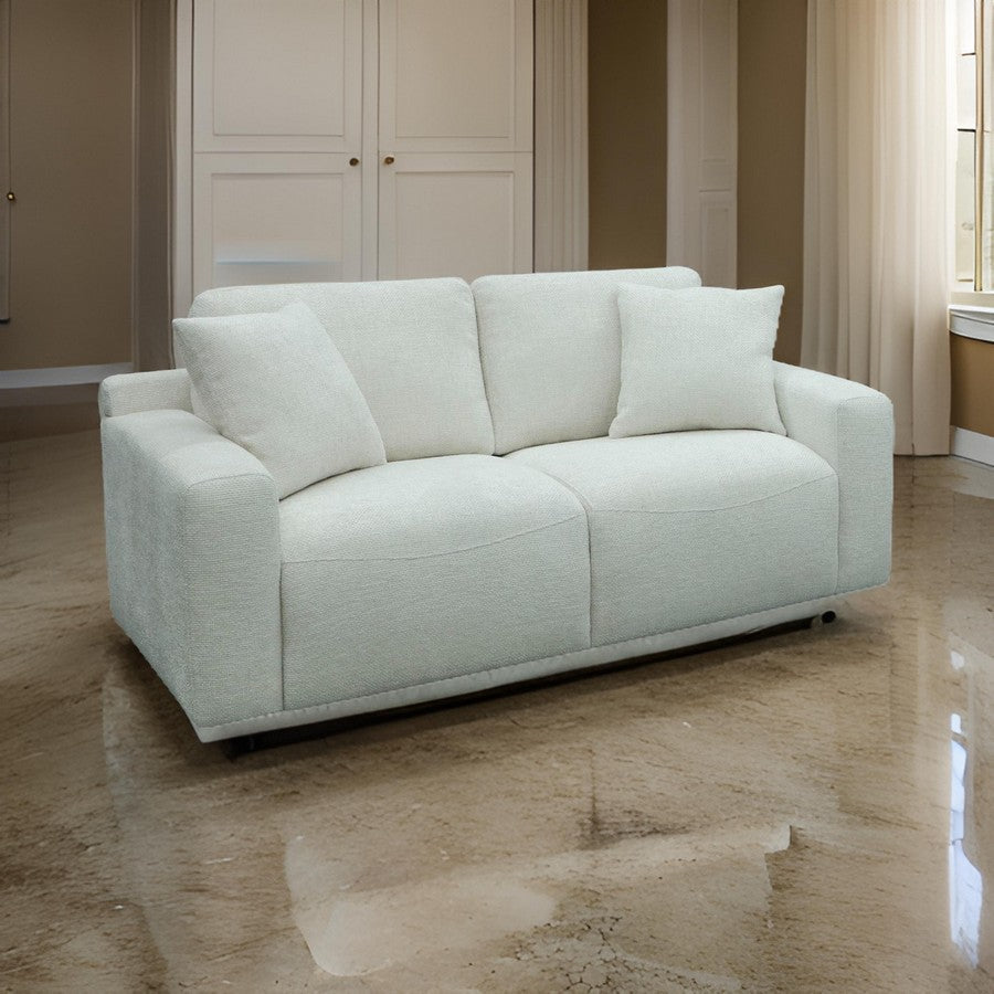 69 Inch Loveseat, 2 Throw Pillows, Cushioned Seats with White Polyester By Casagear Home
