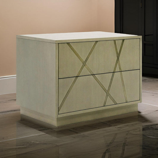 28 Inch Nightstand, Cross Sectioned Paint Art, Cubed Design, Bronze White By Casagear Home