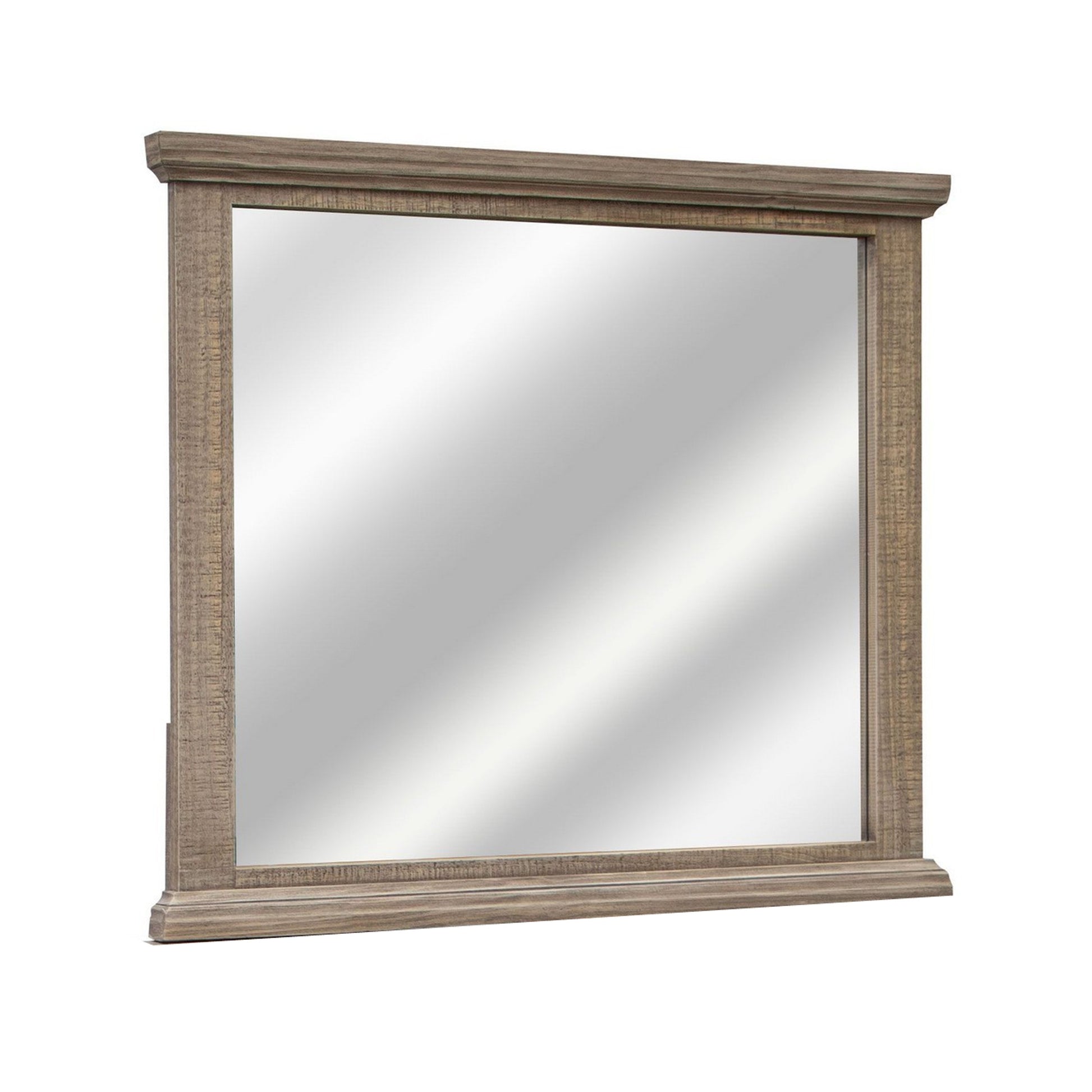 Tren 37 x 42 Dresser Mirror Rectangular Pine Wood Gray Grain Details By Casagear Home BM311200