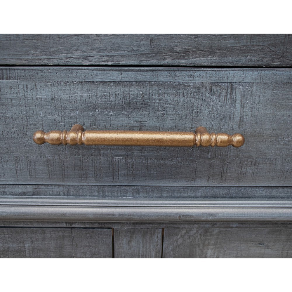 71 Inch Sideboard Console Table 3 Drawers 4 Glass Doors Pine Wood Blue By Casagear Home BM311202