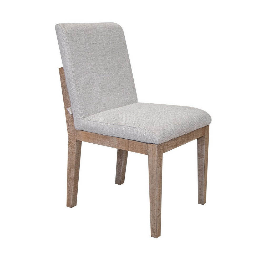 Genie 23 Inch Dining Chair Set of 2 Pine Wood Ivory Fabric Brown Frame By Casagear Home BM311209