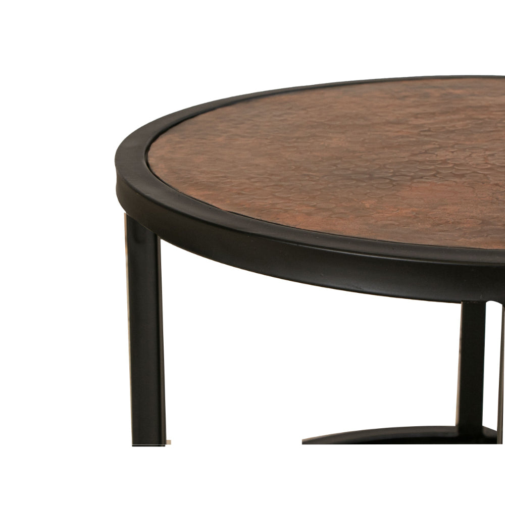 Brun Coffee Table Set of 2 Nesting Copper Top Black Iron Curved Base By Casagear Home BM311210