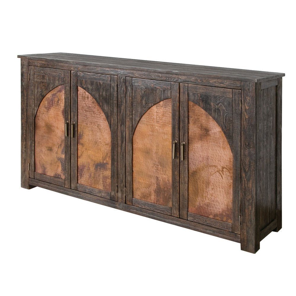 Brun 70 Inch Sideboard Console 4 Copper Doors Pine Wood Frame Deep Brown By Casagear Home BM311211
