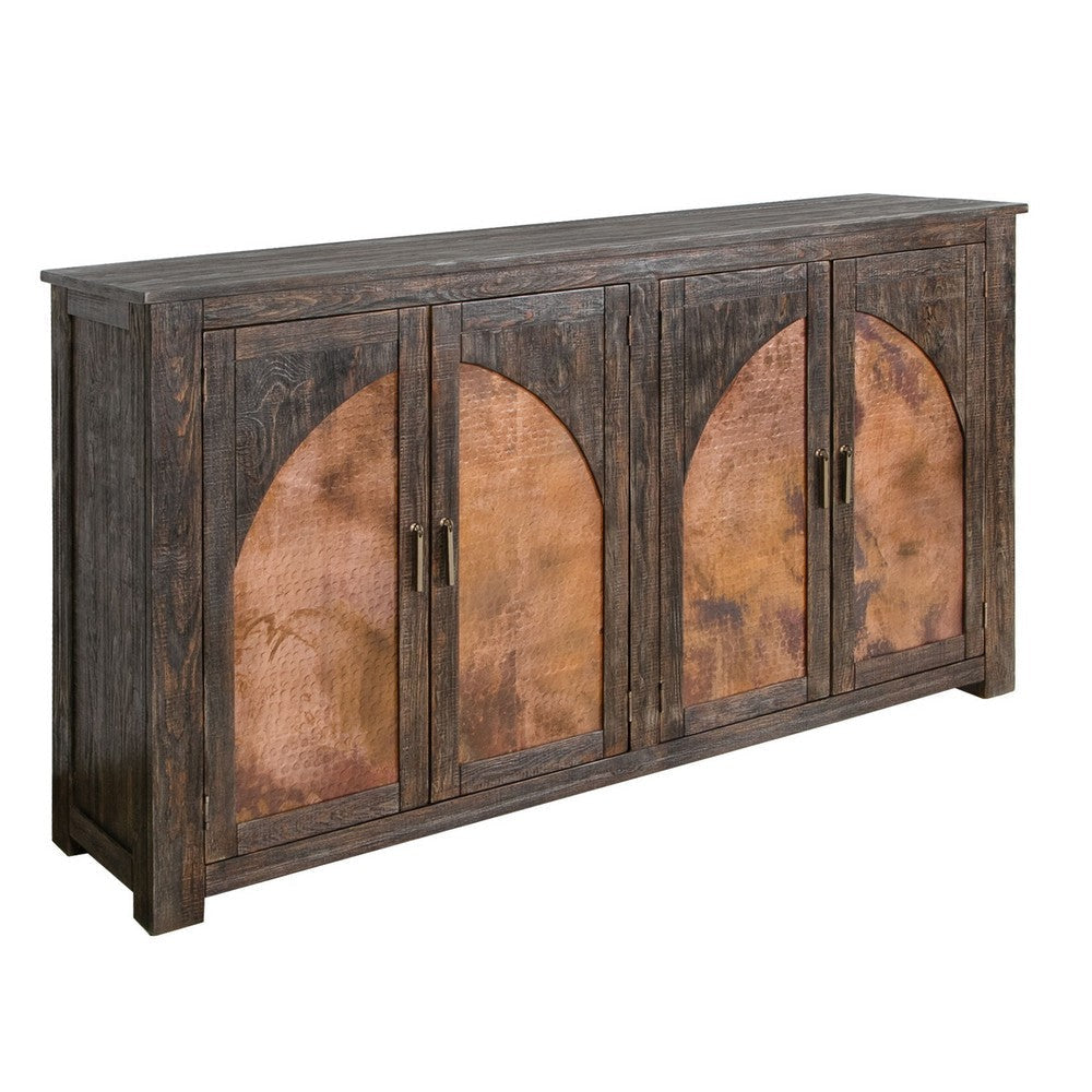 Brun 70 Inch Sideboard Console 4 Copper Doors Pine Wood Frame Deep Brown By Casagear Home BM311211