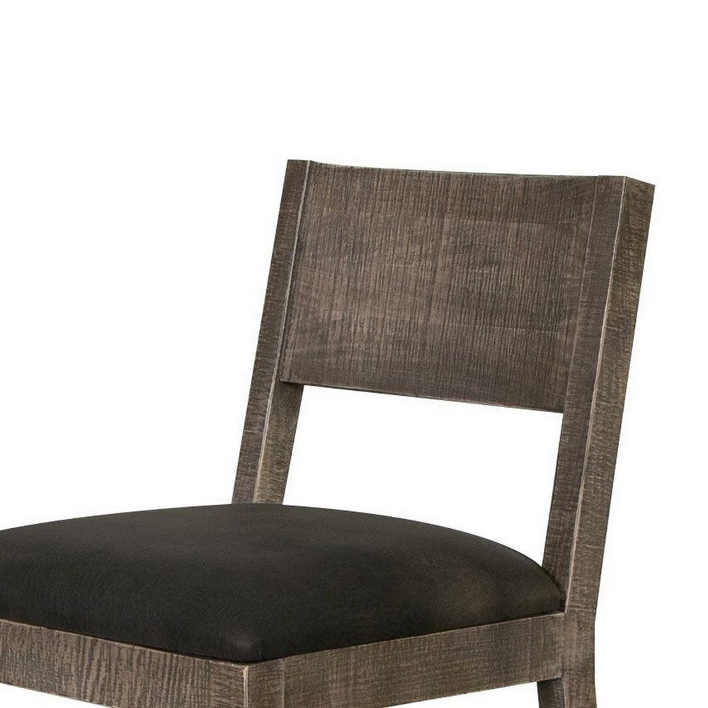 Piel 21 Inch Dining Chair Set of 2 Brown Pine Wood Black Faux Leather By Casagear Home BM311214