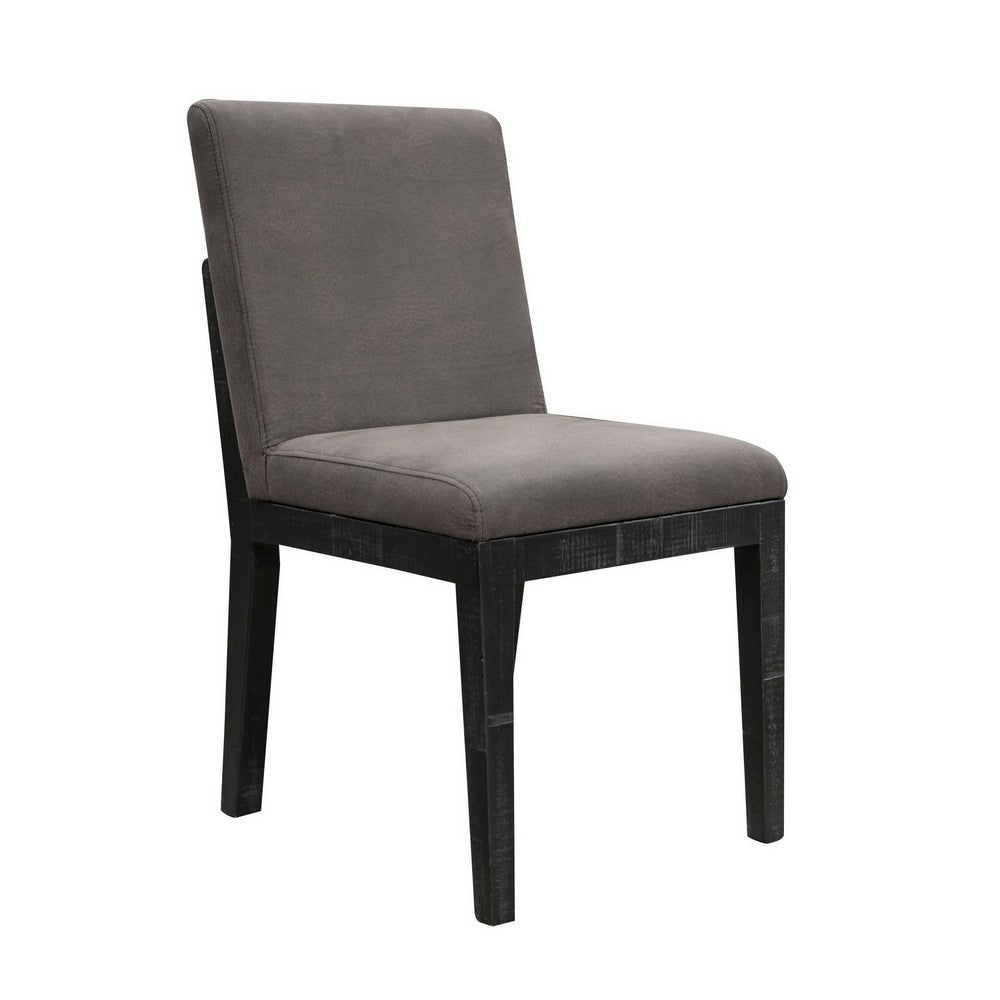 Piel 23 Inch Dining Chair Set of 2 Black Pine Wood Gray Faux Leather By Casagear Home BM311215