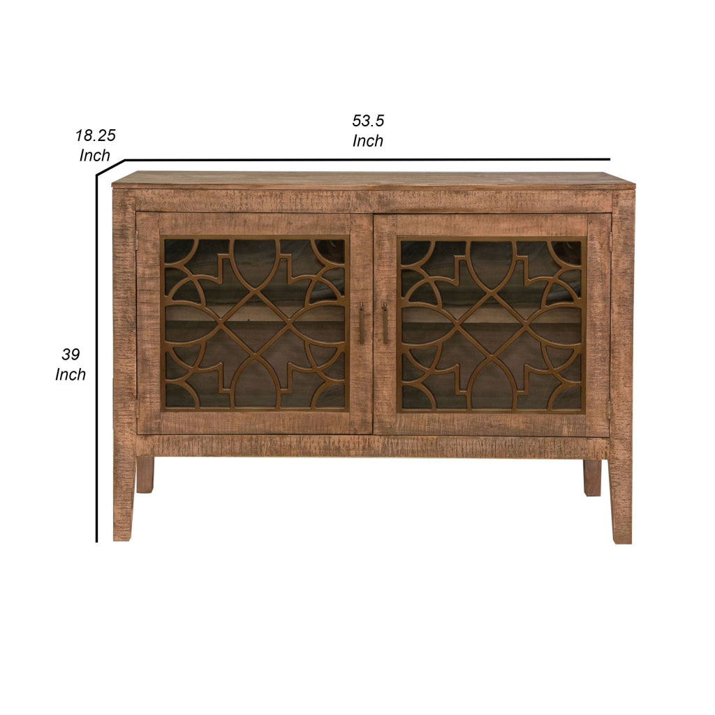 Medo 54 Inch Sideboard Console Brown Pine Wood 2 Doors Metal Handles By Casagear Home BM311218