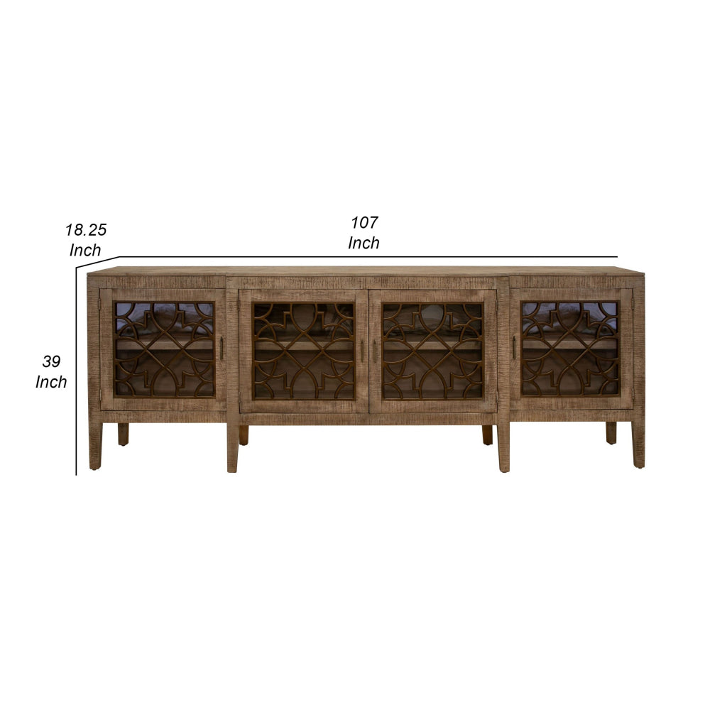 Medo 107 Inch Sideboard Console Brown Pine Wood 4 Doors Metal Handles By Casagear Home BM311220