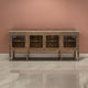 Medo 107 Inch Sideboard Console, Brown Pine Wood, 4 Doors, Metal Handles By Casagear Home