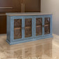 Miln 77 Inch Sideboard Console, Blue Pine Wood, 4 Doors, Gold Accents By Casagear Home