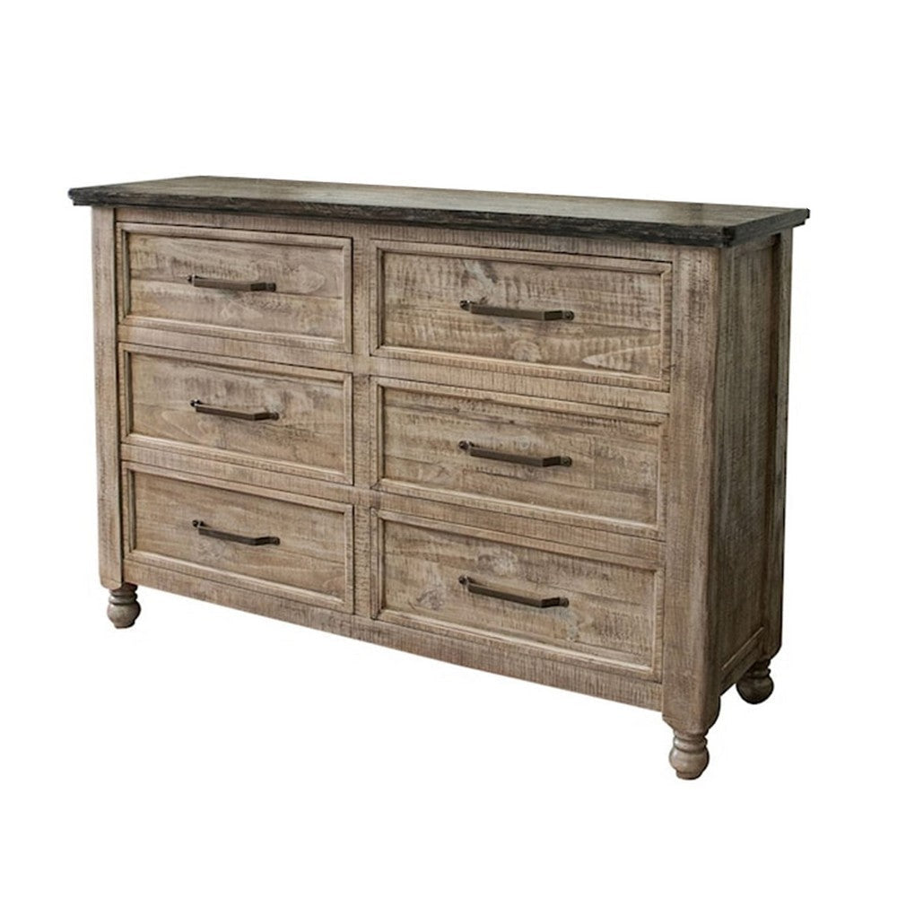 Nite 63 Inch Dresser Pine Wood 6 Drawers Turned Legs Taupe Brown By Casagear Home BM311226