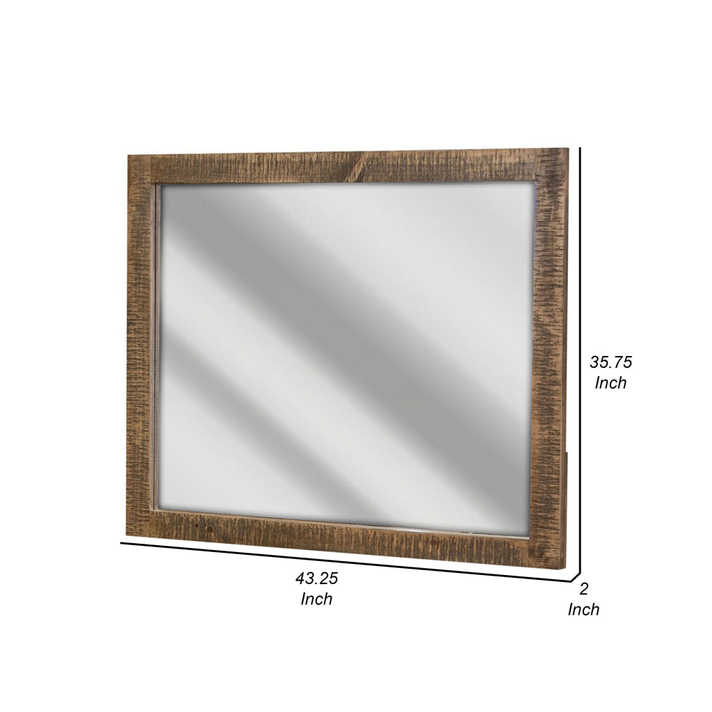 Texu 36 x 43 Inch Dresser Mirror Solid Pine Wood Rectangular Brown By Casagear Home BM311243