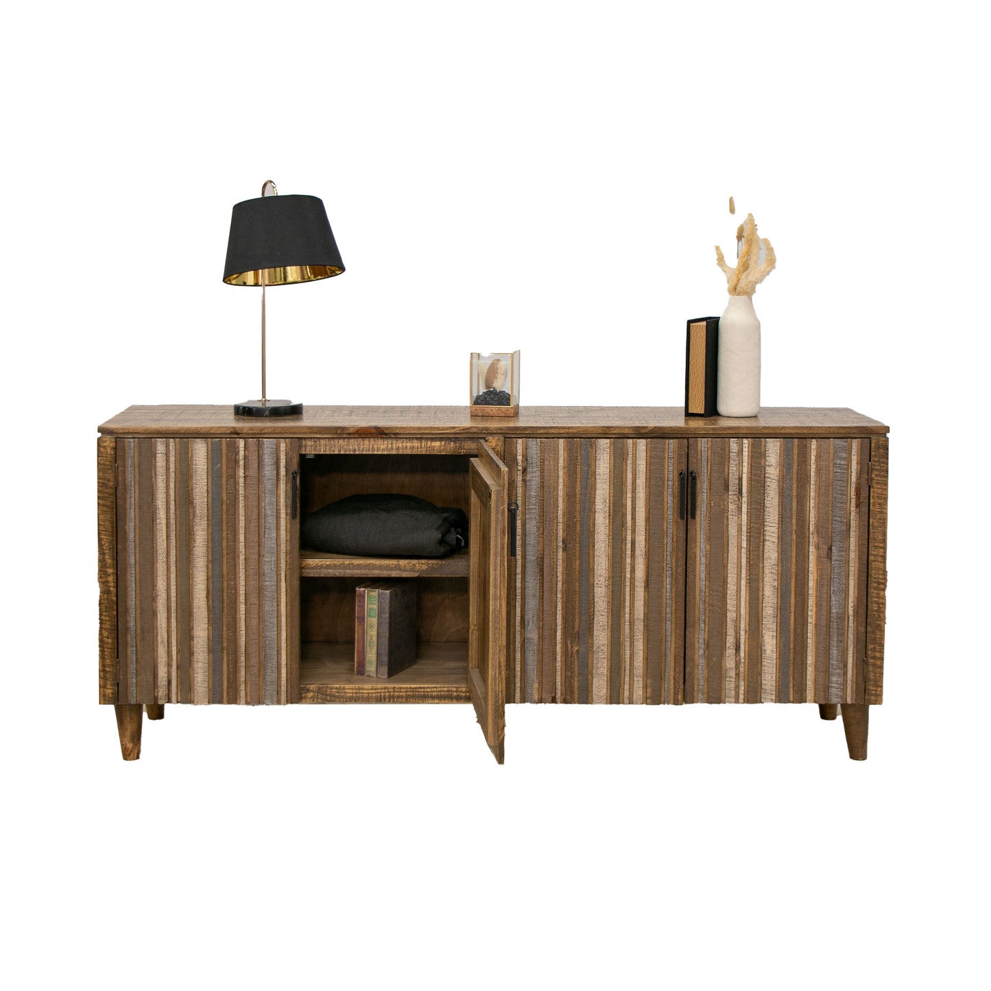 Texu 69 Inch Sideboard Console Brown Blue Pine 4 Doors Pendant Handles By Casagear Home BM311245