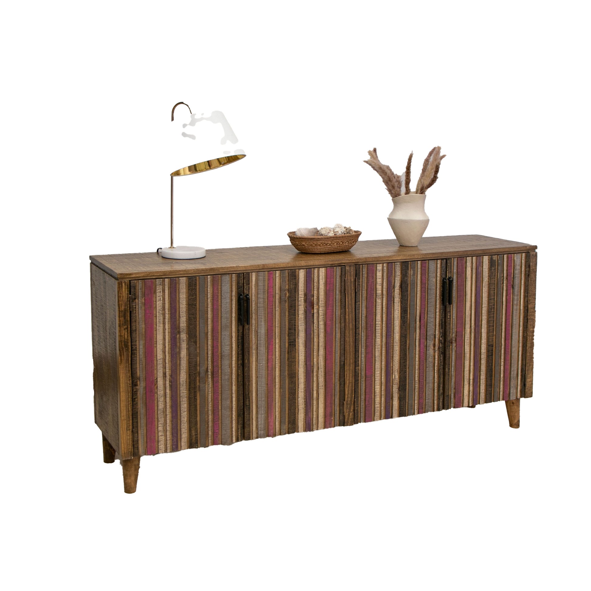 Texu 69 Inch Sideboard Console Pine 4 Doors Pedant Handles Brown Pink By Casagear Home BM311247