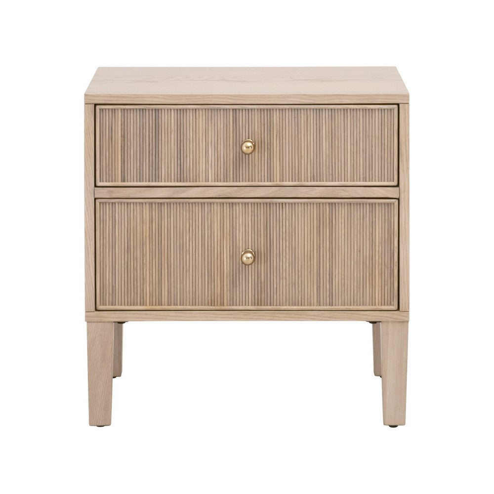 23 Inch Nightstand 2 Drawers with Knobs Fluted Front Details Oak Brown By Casagear Home BM311361