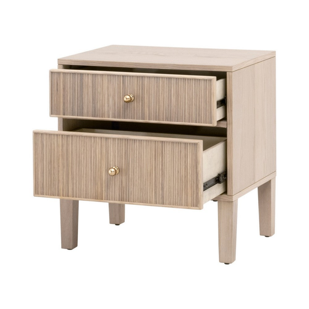 23 Inch Nightstand 2 Drawers with Knobs Fluted Front Details Oak Brown By Casagear Home BM311361