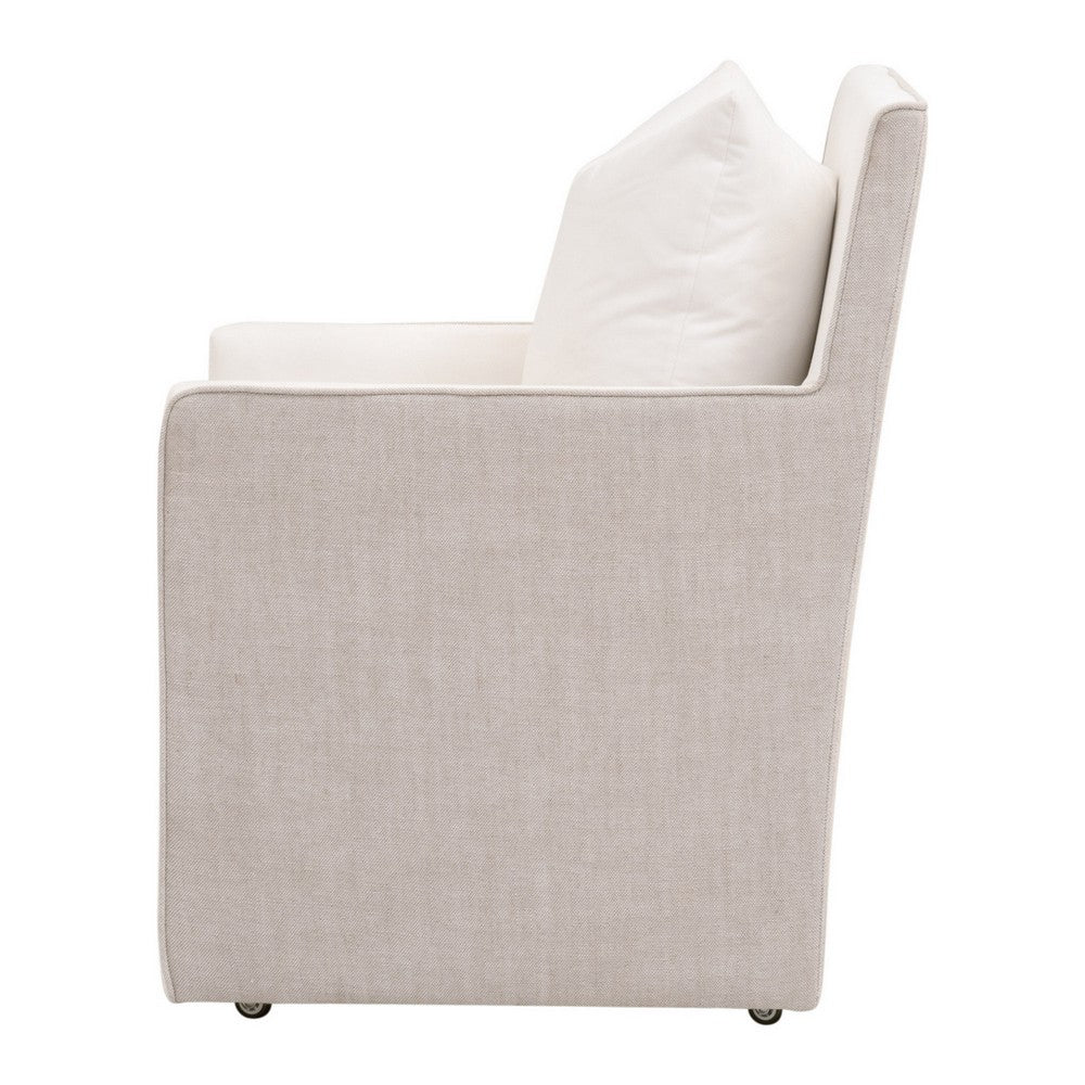 28 Inch Dining Armchair with Caster Wheels 1 Pillow Piped Details White By Casagear Home BM311364