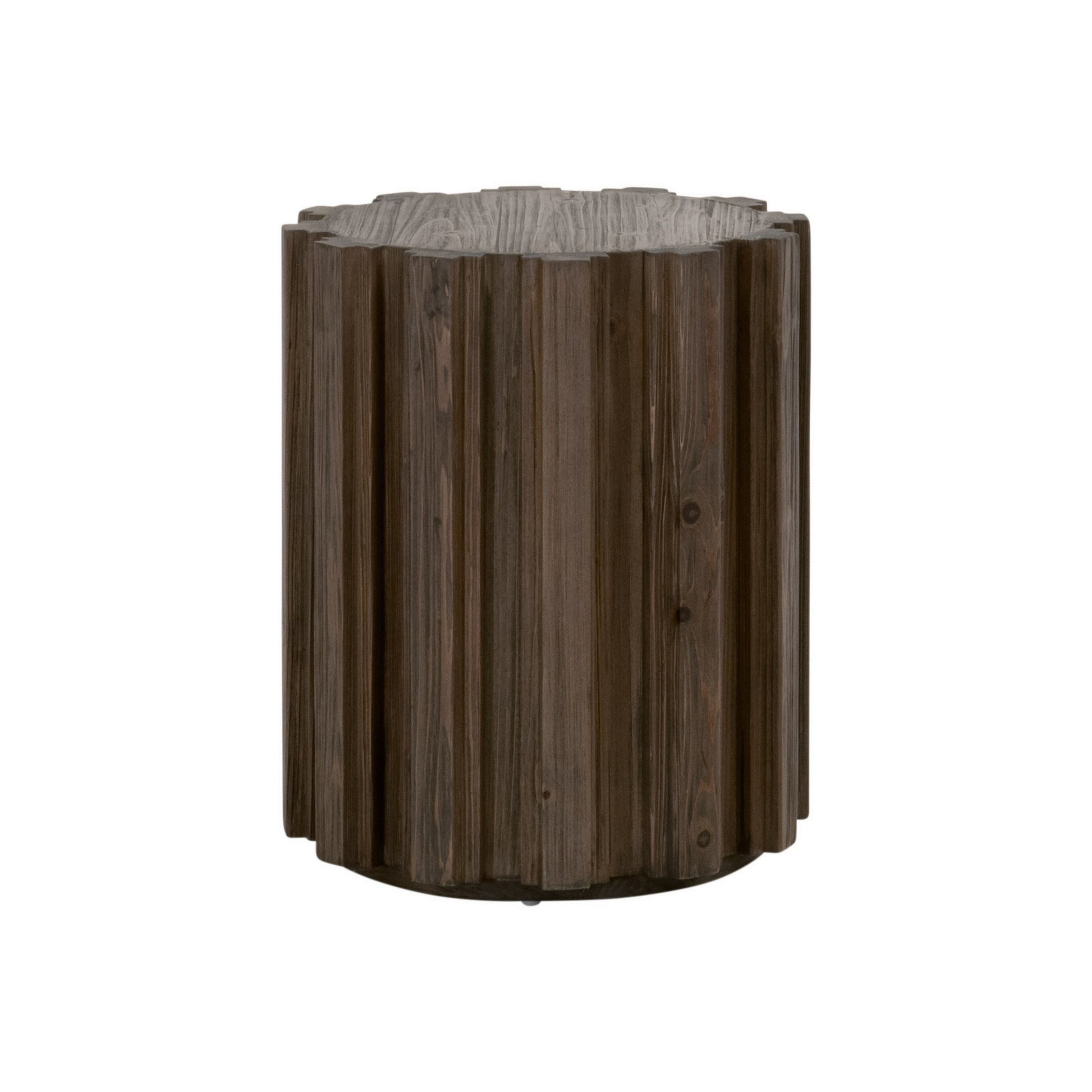 Nyl 21 Inch Accent Table Round Shape Fluted Details Plinth Base Brown By Casagear Home BM311369