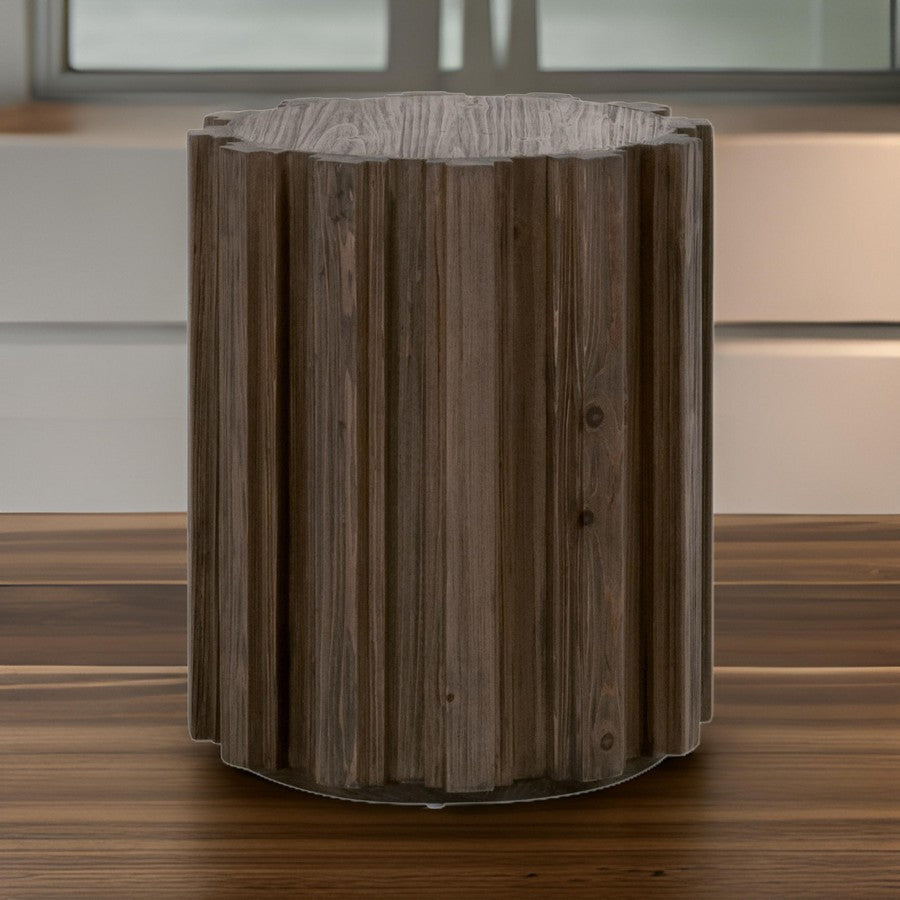 Nyl 21 Inch Accent Table, Round Shape, Fluted Details, Plinth Base, Brown
 By Casagear Home