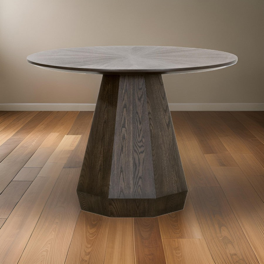 42 Inch Dining Table, Round Top, Modern Pedestal Base, Brushed Brown Finish By Casagear Home