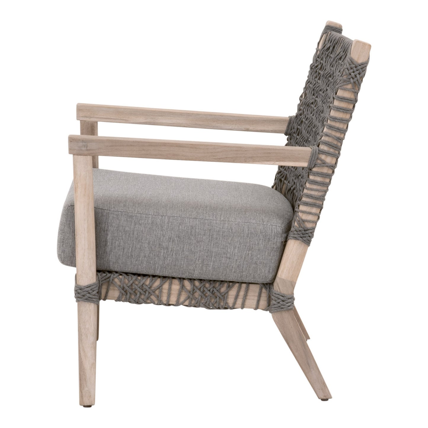 30 Inch Club Chair Solid Teak Wood Woven Back and Seat Gray Cushion By Casagear Home BM311380