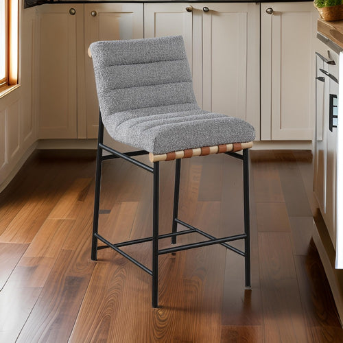 Kive 26 Inch Counter Height Stool Chair, Boucle Channel Tufted, Light Gray By Casagear Home