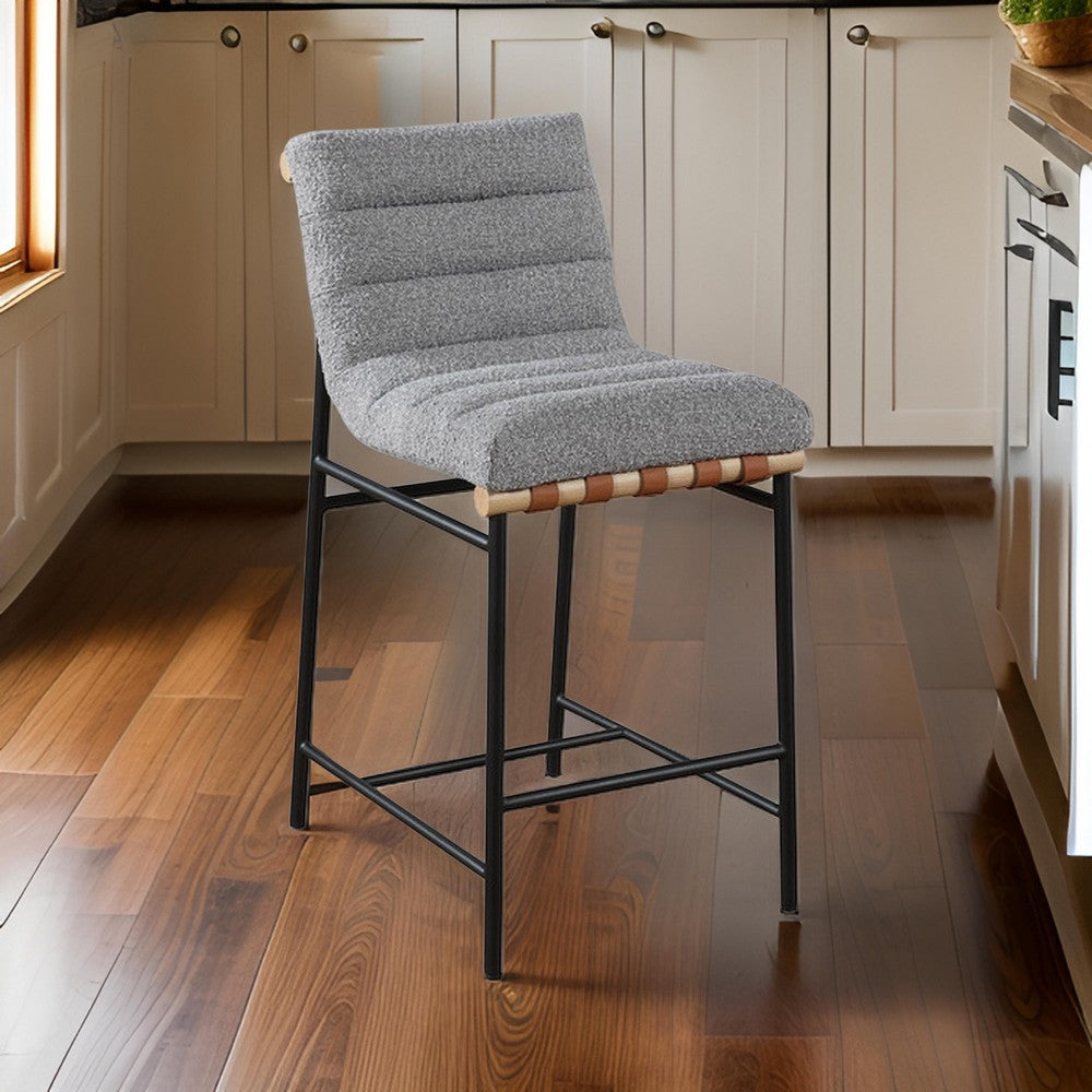 Kive 26 Inch Counter Height Stool Chair, Boucle Channel Tufted, Light Gray By Casagear Home