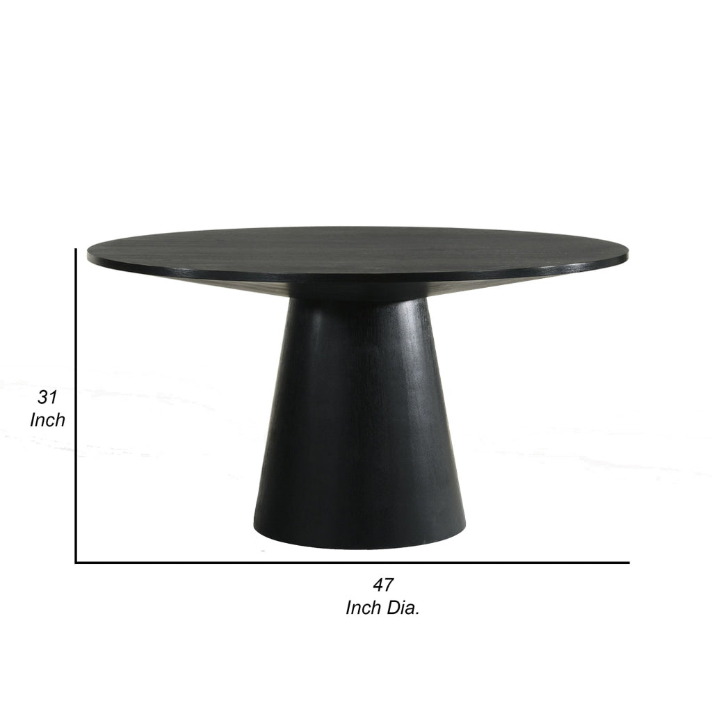 Yuvi 47 Inch Dining Table Round Tabletop Pedestal Base Black Finish By Casagear Home BM311387