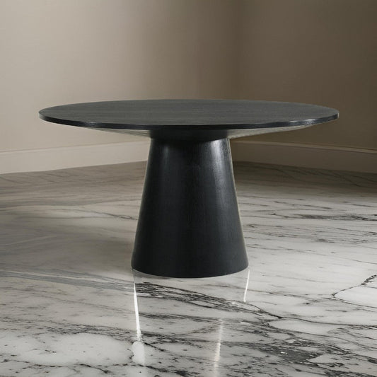Yuvi 47 Inch Dining Table, Round Tabletop, Pedestal Base, Black Finish By Casagear Home