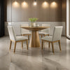 Yuvi 5 Piece Dining Table and Chair Set, Brown Round Top, Beige Cushioned By Casagear Home