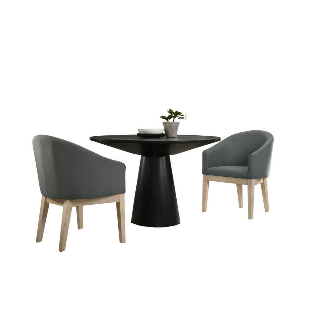 Yuvi 3 Piece Dining Table and Chair Set Round Barrel Chair Black Gray By Casagear Home BM311393