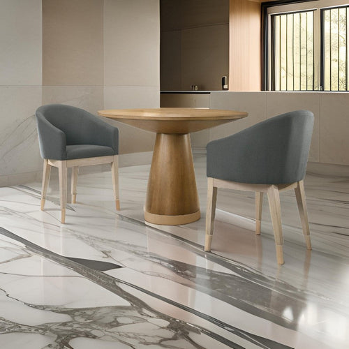 Yuvi 3 Piece Dining Table and Chair Set, Round, Barrel Chair, Brown, Gray By Casagear Home