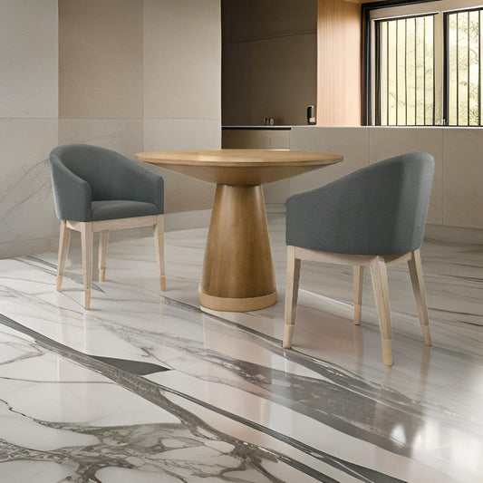 Yuvi 3 Piece Dining Table and Chair Set, Round, Barrel Chair, Brown, Gray By Casagear Home