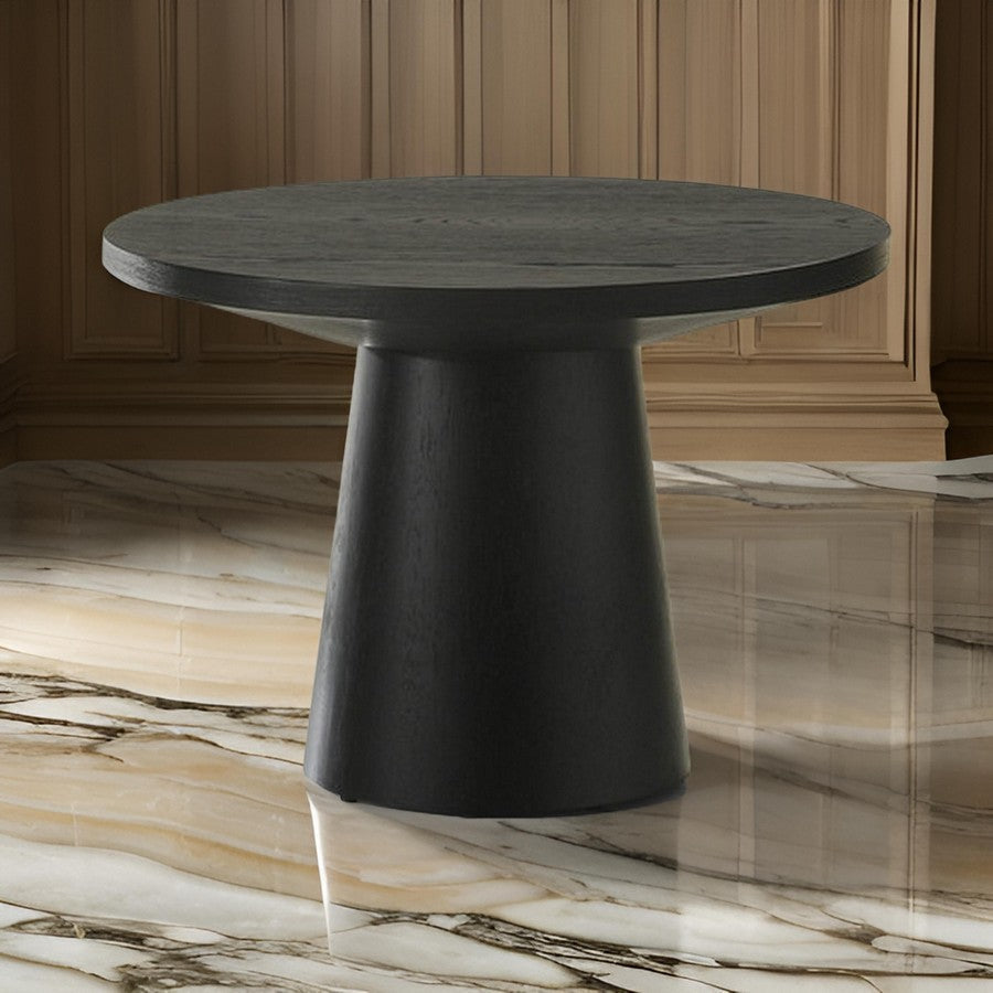 Yuvi 22 Inch Side End Table, Round Top, Pedestal Base, Ebony Black Finish By Casagear Home