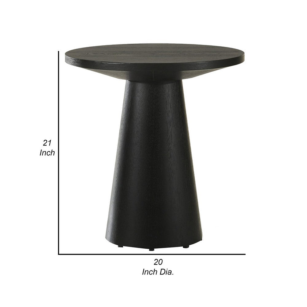 Yuvi 21 Inch Accent Table Round Tabletop Pedestal Base Ebony Black By Casagear Home BM311407