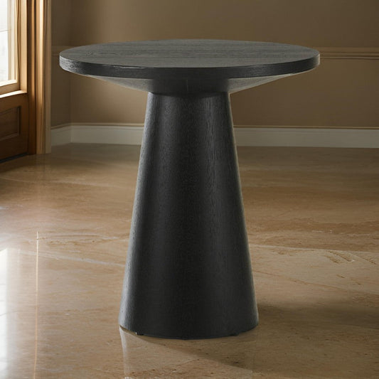 Yuvi 21 Inch Accent Table, Round Tabletop, Pedestal Base, Ebony Black By Casagear Home