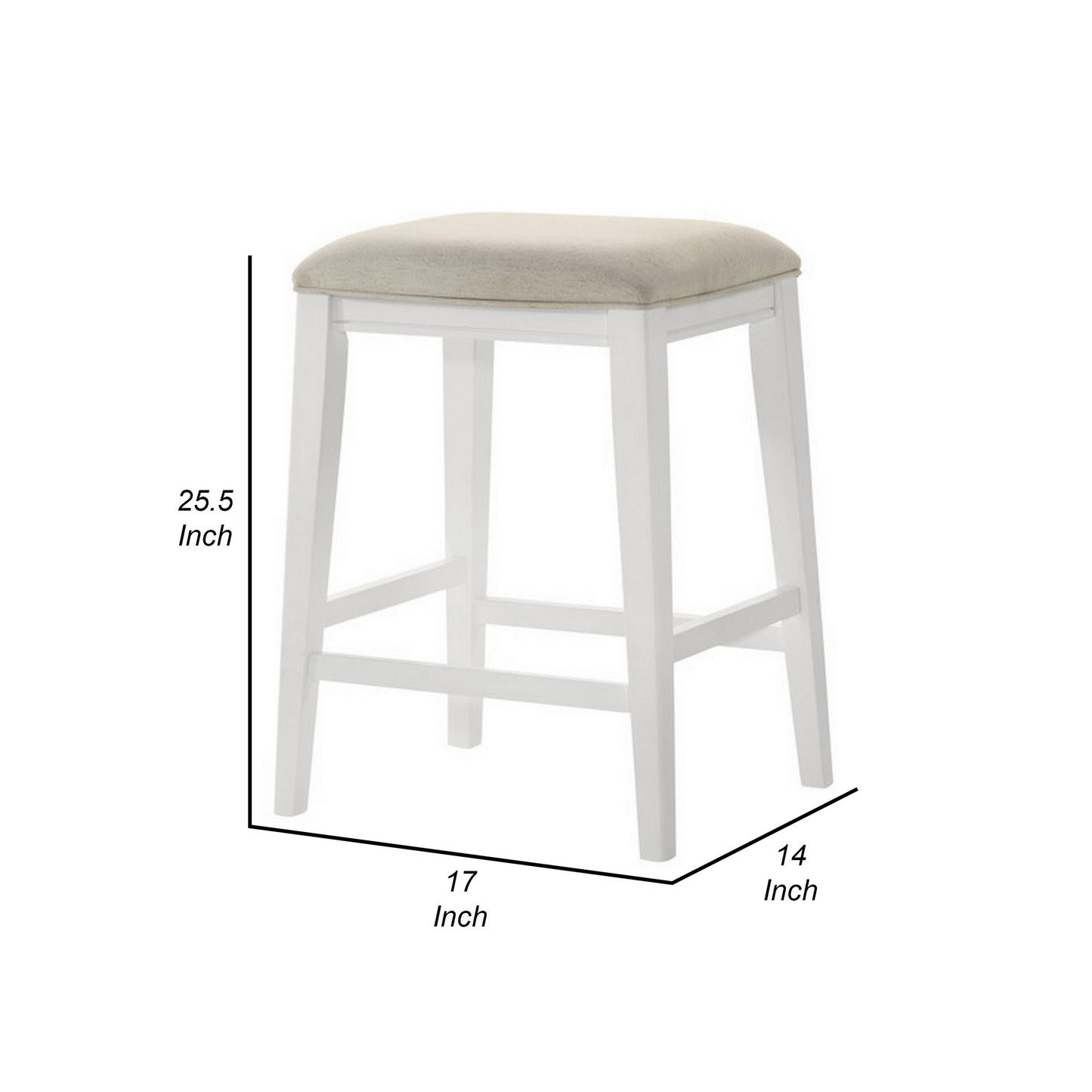 Rani 26 Inch Counter Height Stool Cushioned Seat Backless White Finish By Casagear Home BM311414