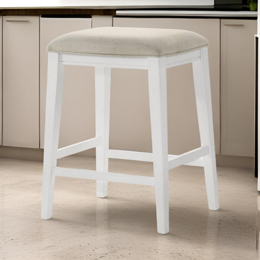 Rani 26 Inch Counter Height Stool, Cushioned Seat, Backless, White Finish By Casagear Home