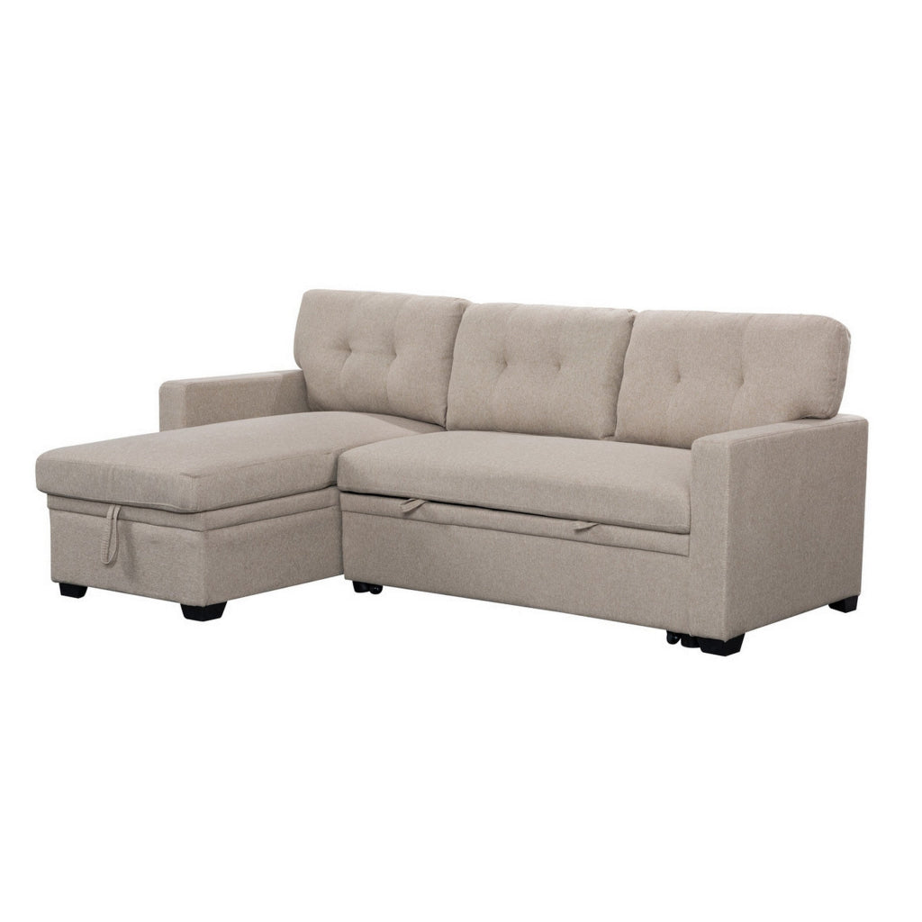 Ady 83 Inch Sleeper Sectional Sofa Storage Chaise Reversible Beige By Casagear Home BM311415