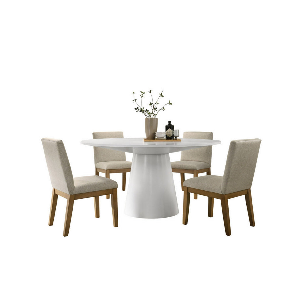 Yuvi 5 Piece Dining Table and Chair Set White Round Table Cushioned Seat By Casagear Home BM311418