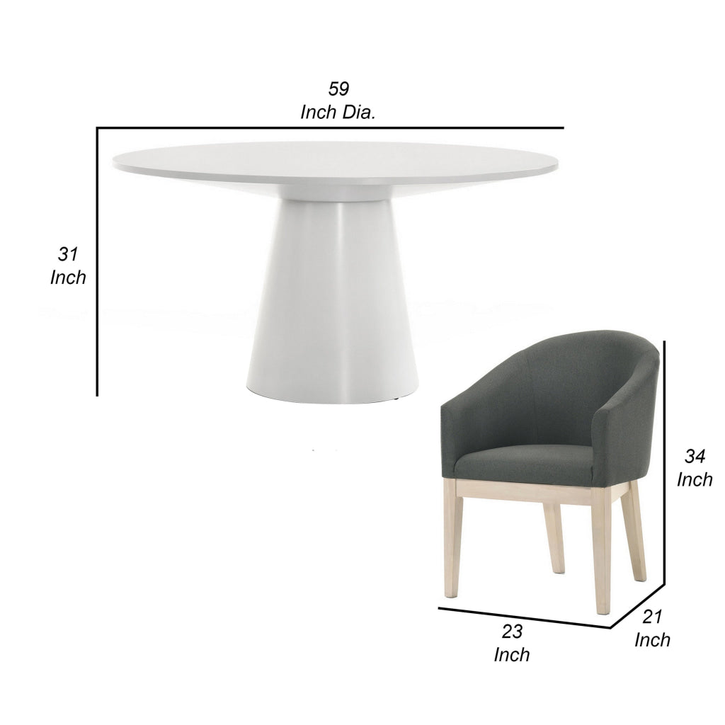 Yuvi 3 Piece Dining Table and Chair Set Round Barrel Seat White Gray By Casagear Home BM311419