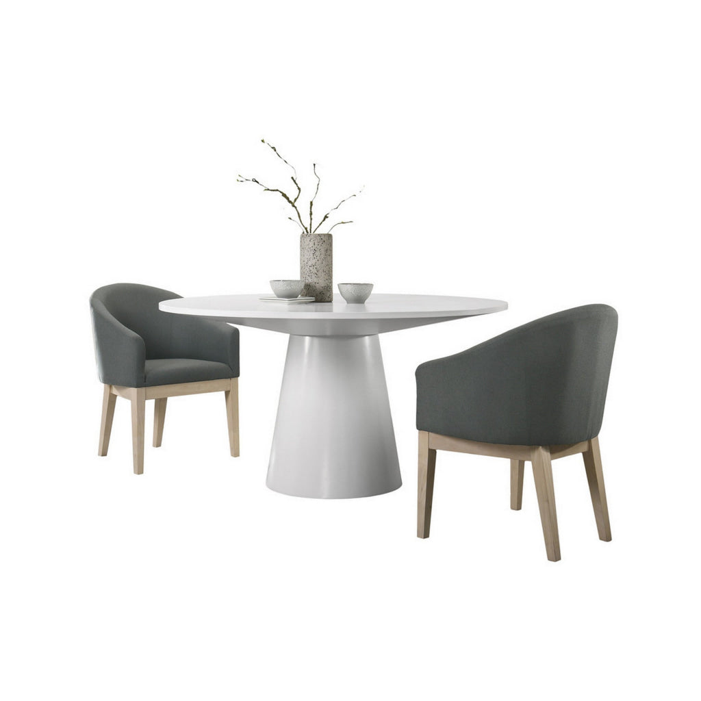 Yuvi 3 Piece Dining Table and Chair Set Round Barrel Seat White Gray By Casagear Home BM311419