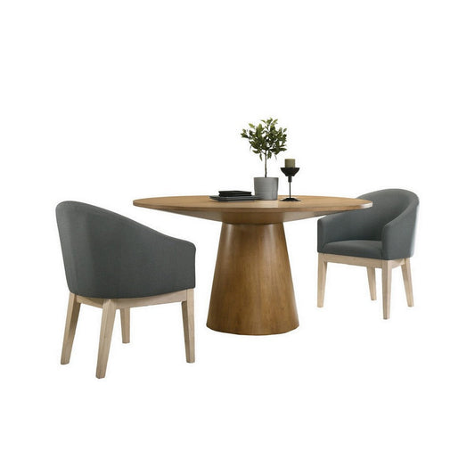 Yuvi 3 Piece Dining Table and Chair Set, Round, Barrel Seat, Brown, Gray By Casagear Home