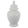 18 Inch Temple Ginger Jar with Dome Lid Geometric Design Ceramic White By Casagear Home BM311442