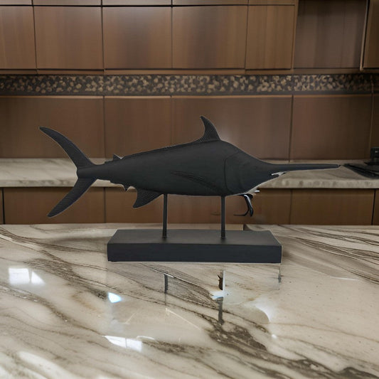 Owa Swordfish Sculpture Resin Tabletop Decor on Stand Classic Matte Black By Casagear Home BM311445