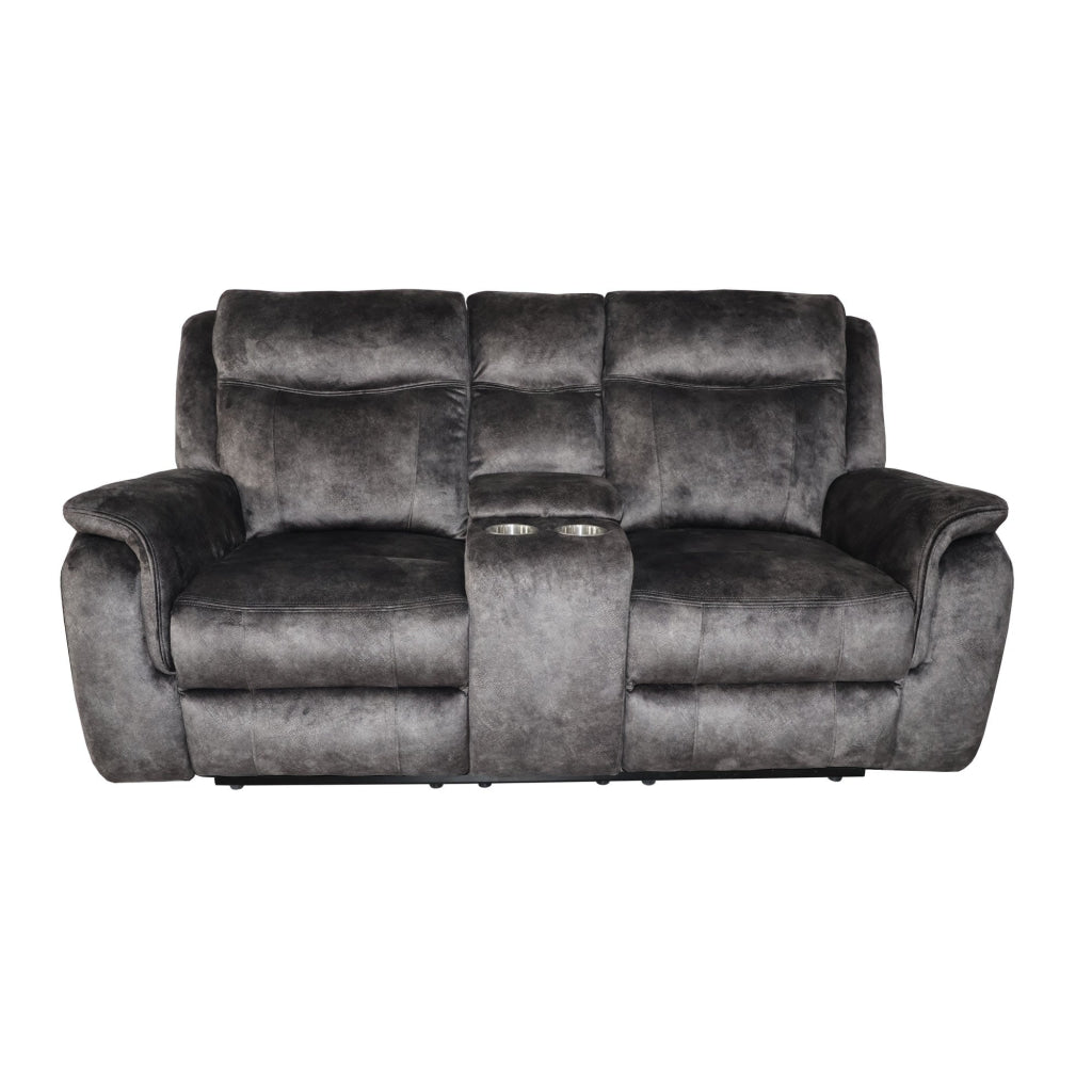 Harbor 73 Inch Loveseat Dual Recliners and Console Gray Faux Suede By Casagear Home BM311473