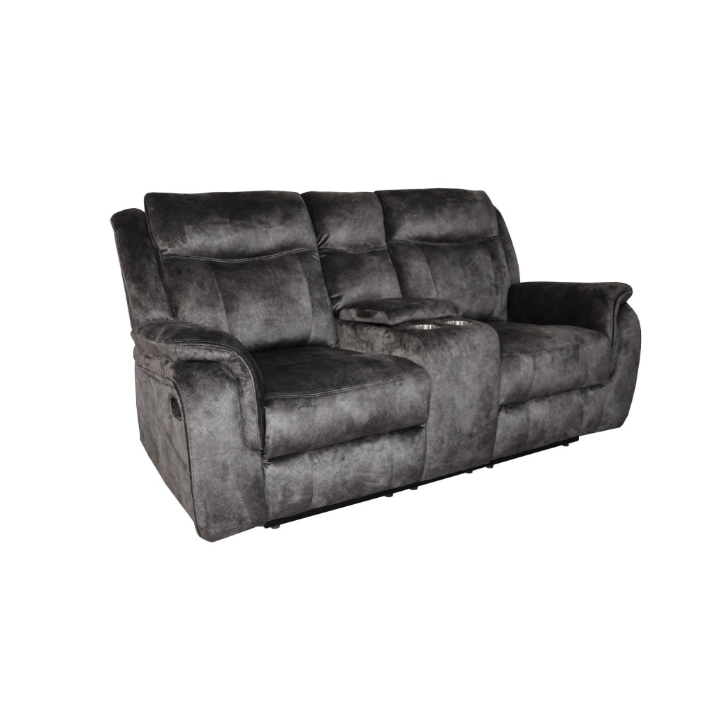 Harbor 73 Inch Loveseat Dual Recliners and Console Gray Faux Suede By Casagear Home BM311473