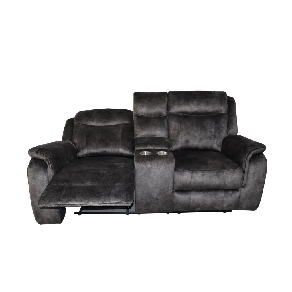 Harbor 73 Inch Loveseat Power Recliners Console Gray Faux Suede By Casagear Home BM311474