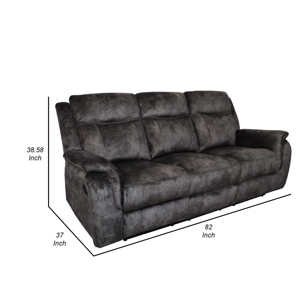 Harbor 82 Inch Sofa with Dual Manual Recliners Gray Faux Suede Upholstery By Casagear Home BM311475